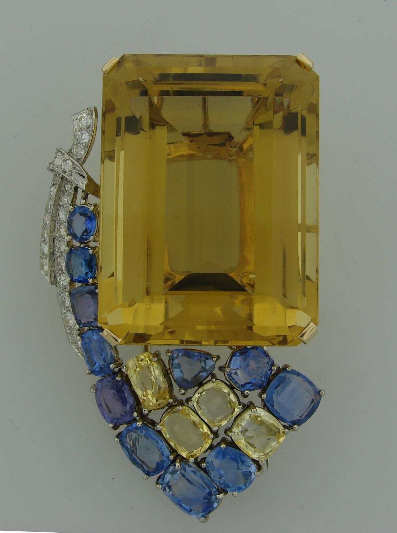 Women's 1940s Seaman Schepps Citrine Sapphire Diamond Gold Pin Brooch