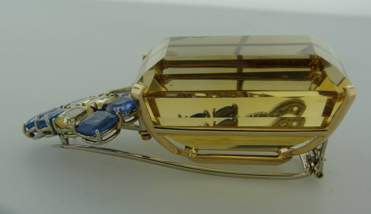 1940s Seaman Schepps Citrine Sapphire Diamond Gold Pin Brooch 2