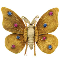 1950s MARIO BUCCELLATI Ruby Sapphire Yellow Gold Butterfly Pin Brooch 7