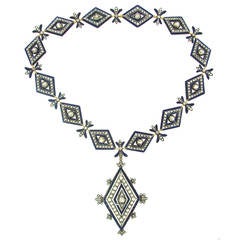Victorian Diamond Enamel Silver Gold Necklace with Removable Pendant