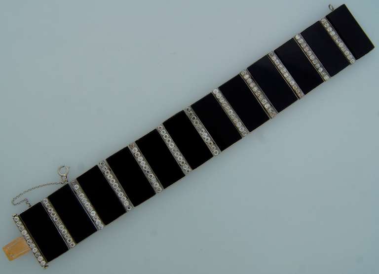 Art Deco Diamond Black Onyx and Platinum Bracelet In Excellent Condition In Beverly Hills, CA
