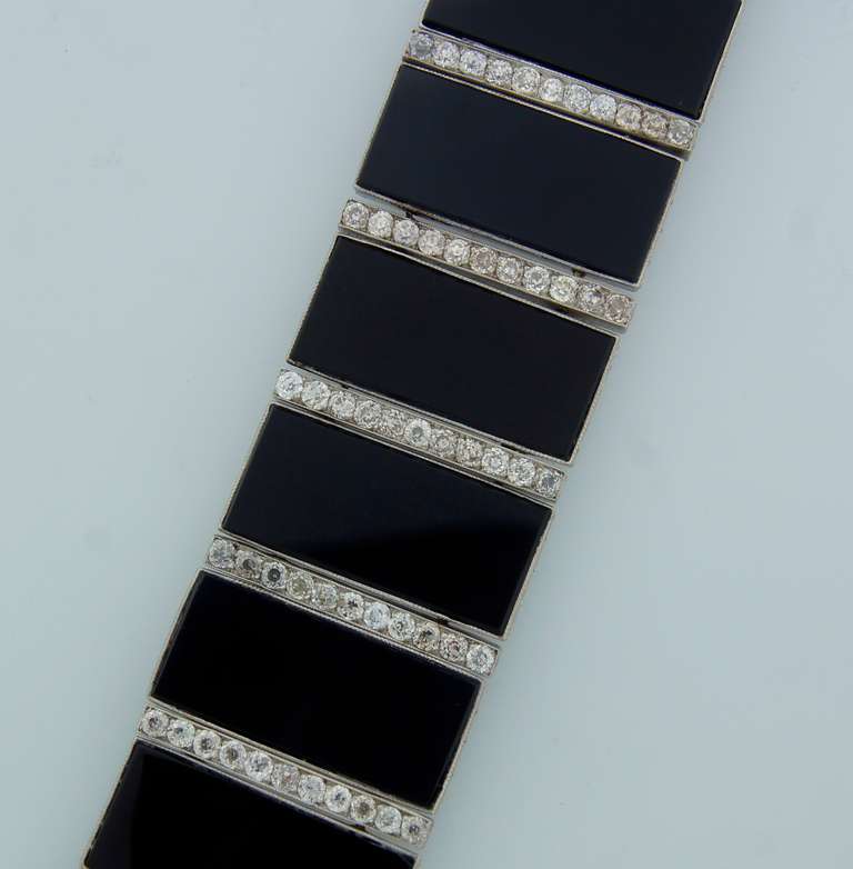 Women's Art Deco Diamond Black Onyx and Platinum Bracelet