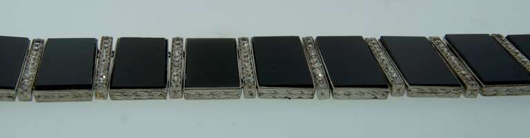 Art Deco Diamond Black Onyx and Platinum Bracelet 2