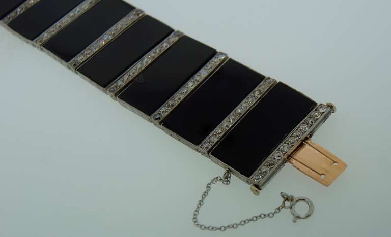 Art Deco Diamond Black Onyx and Platinum Bracelet 1
