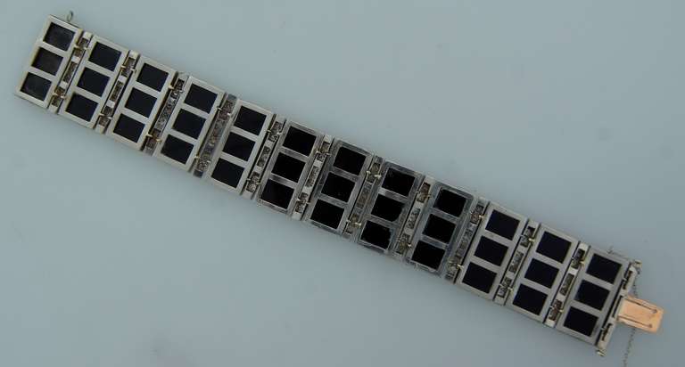 Art Deco Diamond Black Onyx and Platinum Bracelet 3