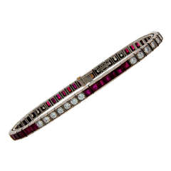 Art Deco TIFFANY & Co. Diamond Ruby & Palladium Tennis Bracelet