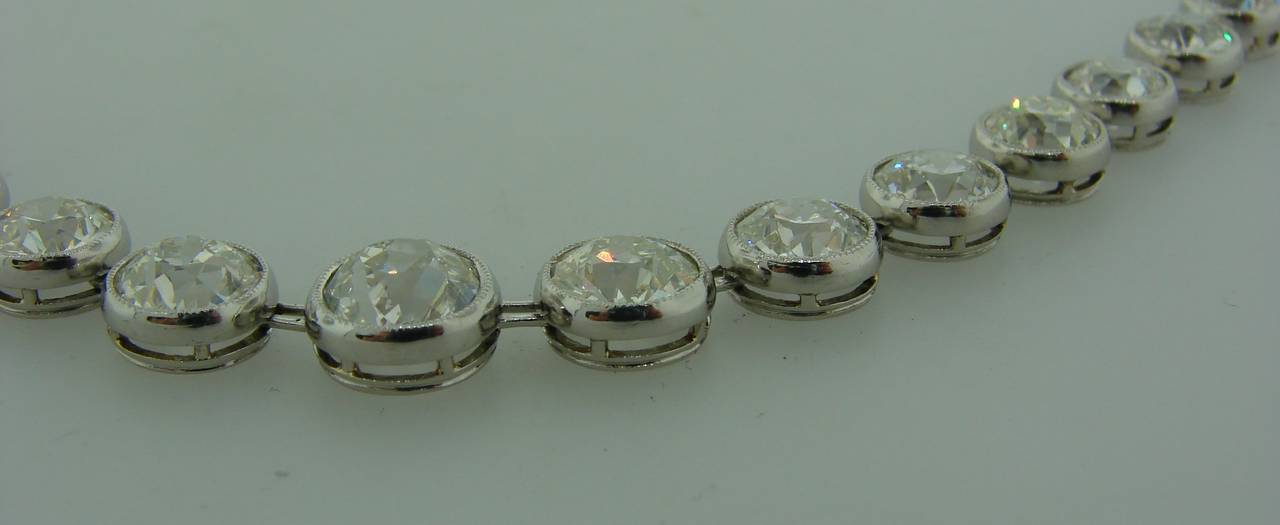 Art Deco Diamond Platinum Riviere Necklace 1920s 25 Carat Old European Cut 1