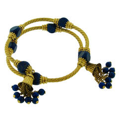Vintage 1970s Lapis Lazuli Gold Tassel Bracelet