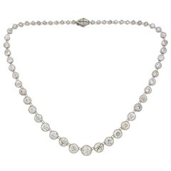 Art Deco Diamond Platinum Riviere Necklace 1920s 25 Carat Old European Cut