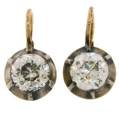 Antique Victorian Diamond Silver Gold Drop Earrings