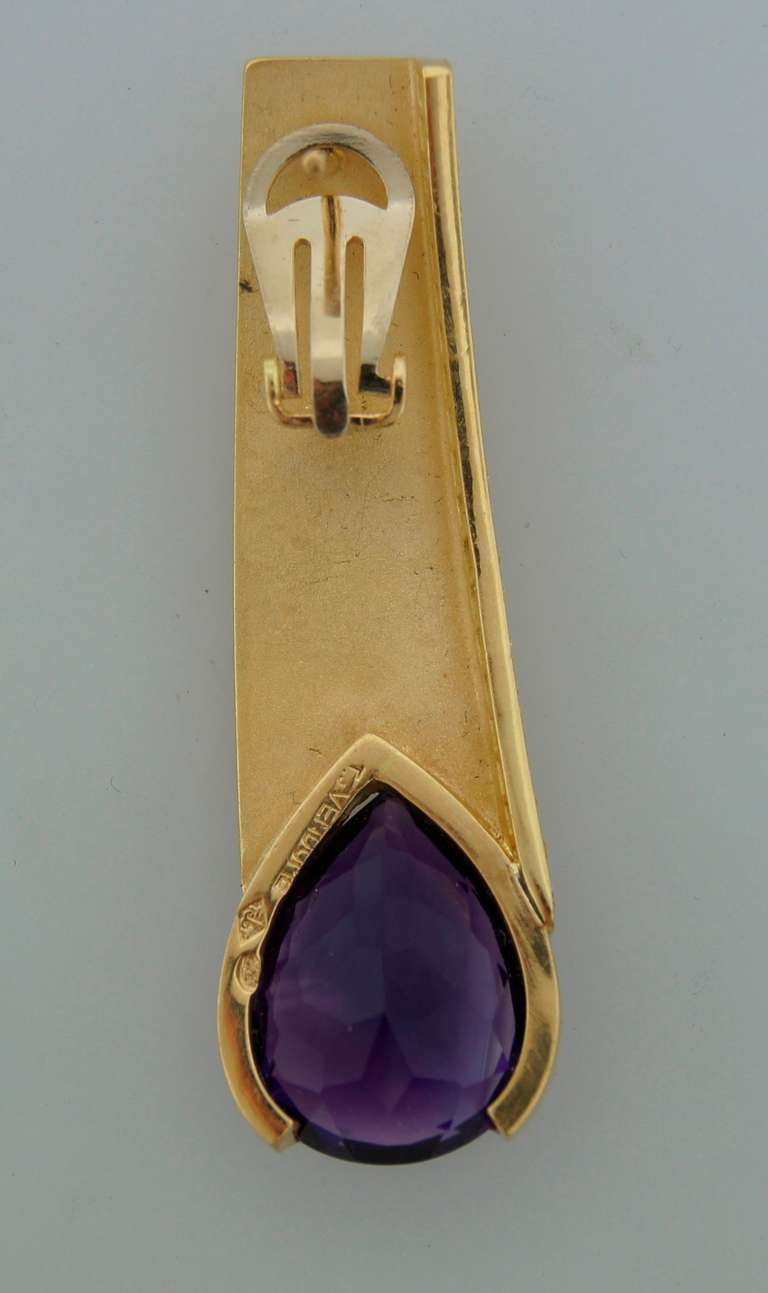 Vintage Thierry Vendome 18k Yellow Gold Earrings Amethyst Diamond Estate Jewelry In Good Condition For Sale In Beverly Hills, CA