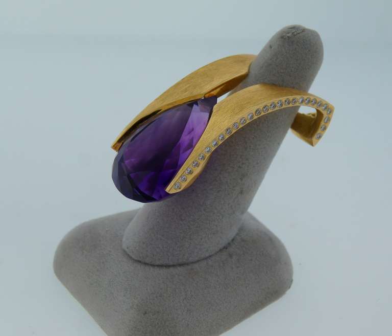 Thierry Vendome Amethyst Diamond Yellow Gold Ring 5