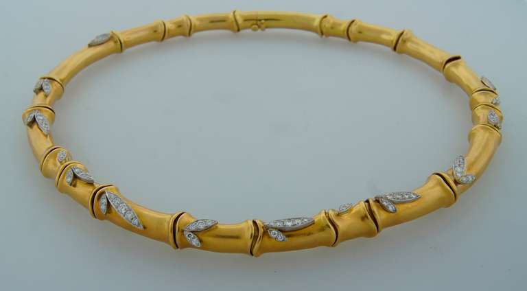 Angela Cummings Diamond Yellow Gold Bamboo Necklace 1