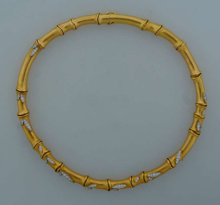 Angela Cummings Diamond Yellow Gold Bamboo Necklace In Excellent Condition In Beverly Hills, CA
