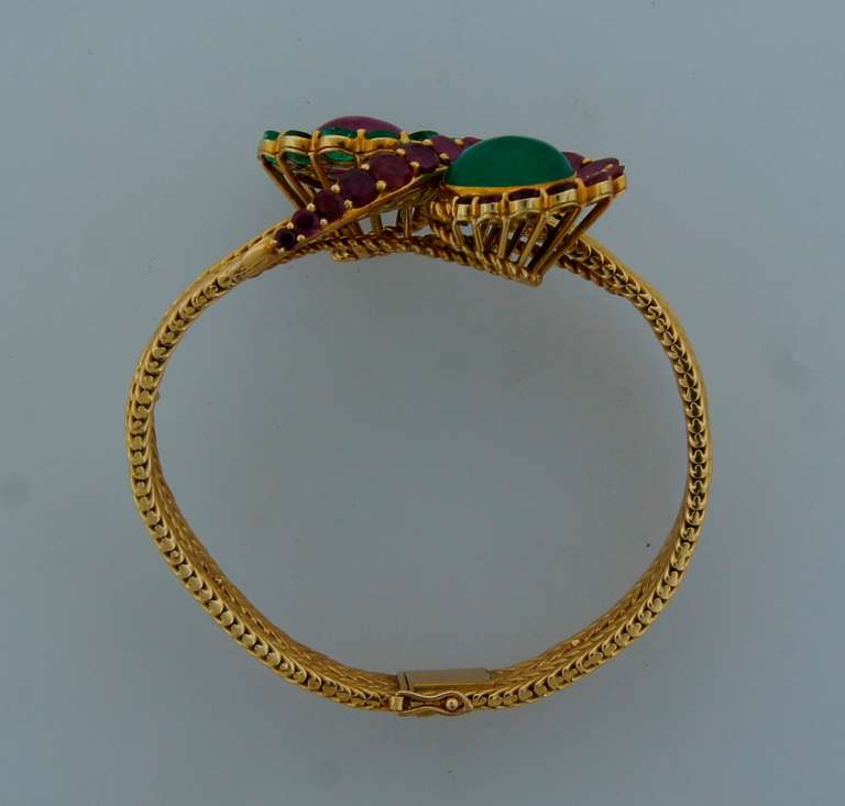 Women's 1960s Ruby Emerald Yellow Gold French Bracelet