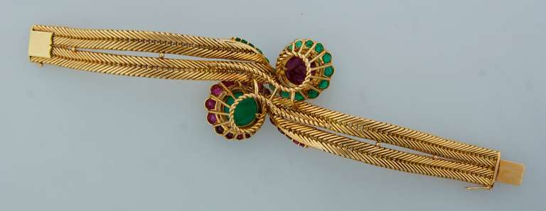 1960s Ruby Emerald Yellow Gold French Bracelet 2