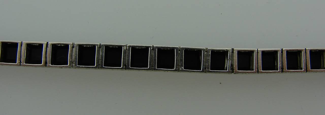 Art Deco c. 1920s French Cut Black Onyx  Platinum Tennis Bracelet 1
