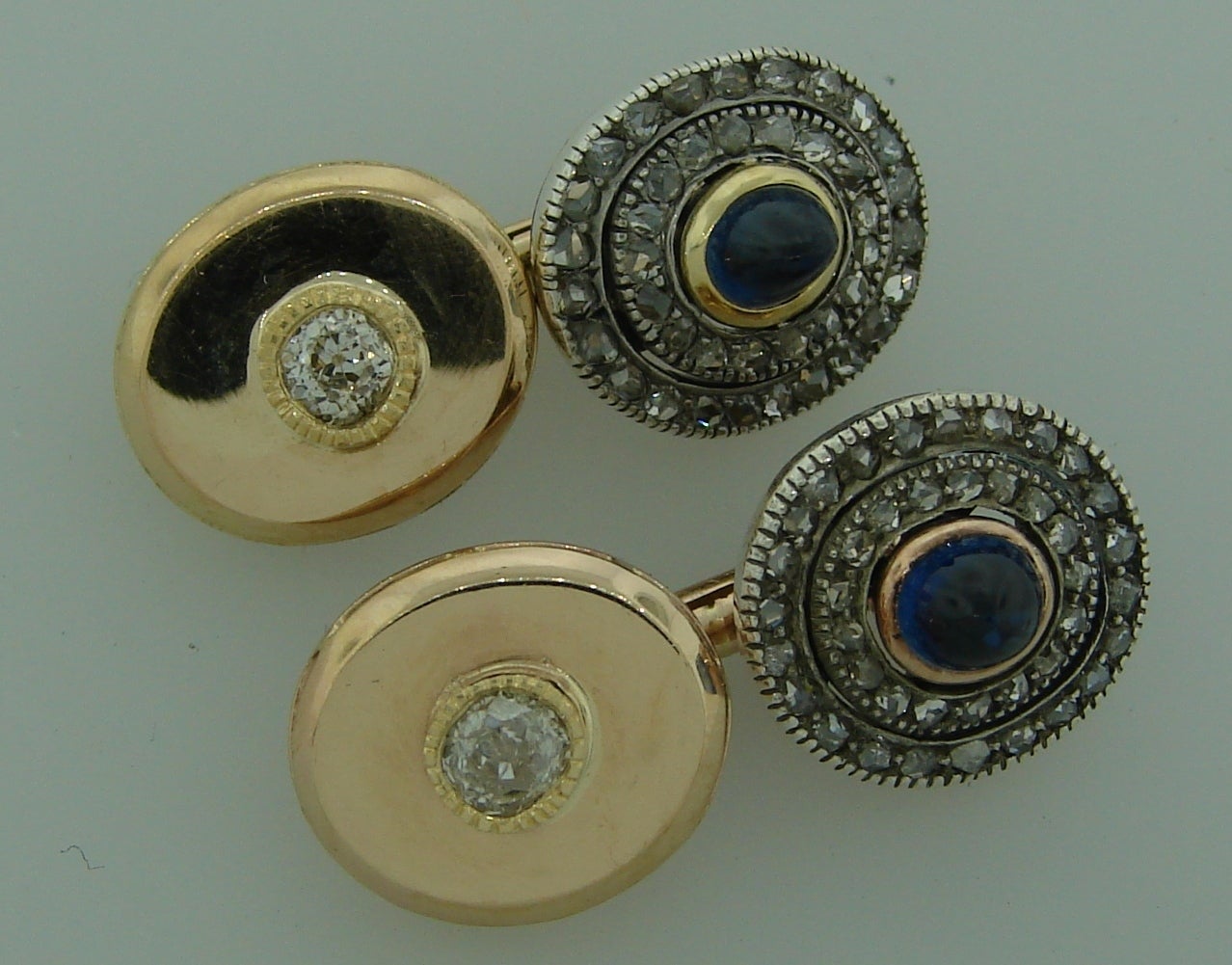 Victorian Antique Sapphire Silver Diamond Gold Cufflinks