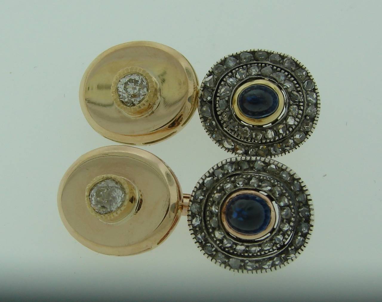 Women's or Men's Antique Sapphire Silver Diamond Gold Cufflinks
