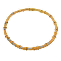 Retro Angela Cummings Diamond Yellow Gold Bamboo Necklace