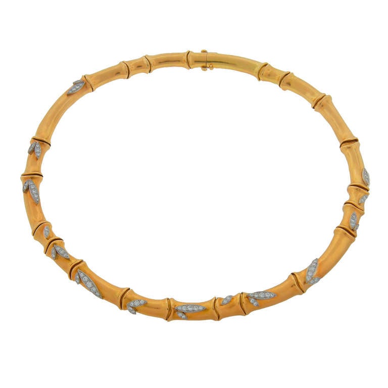 Angela Cummings Diamond Yellow Gold Bamboo Necklace