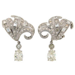 Art Deco Diamond Platinum Clip-On Earrings 9