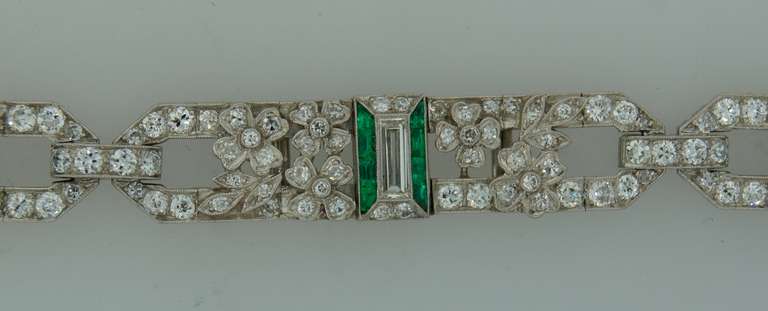 Art Deco Diamond Emerald Platinum Bracelet 2