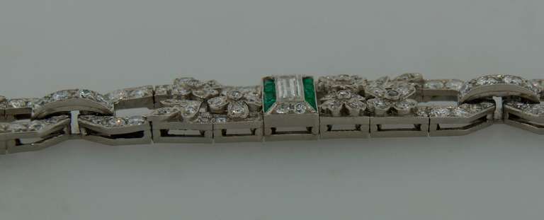 Art Deco Diamond Emerald Platinum Bracelet 3