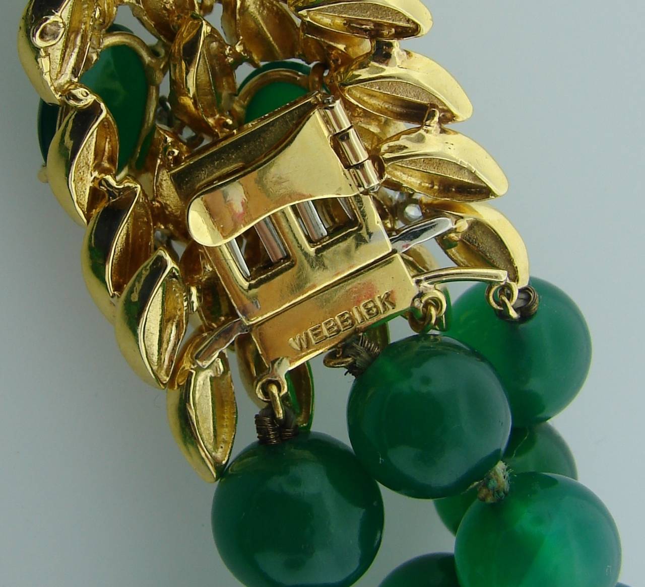 1970s David Webb Chrysophrase Bead Diamond Gold Three-Strand Necklace 5