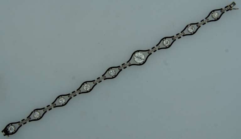 Art Deco Enamel Diamond Palladium Bracelet For Sale 1