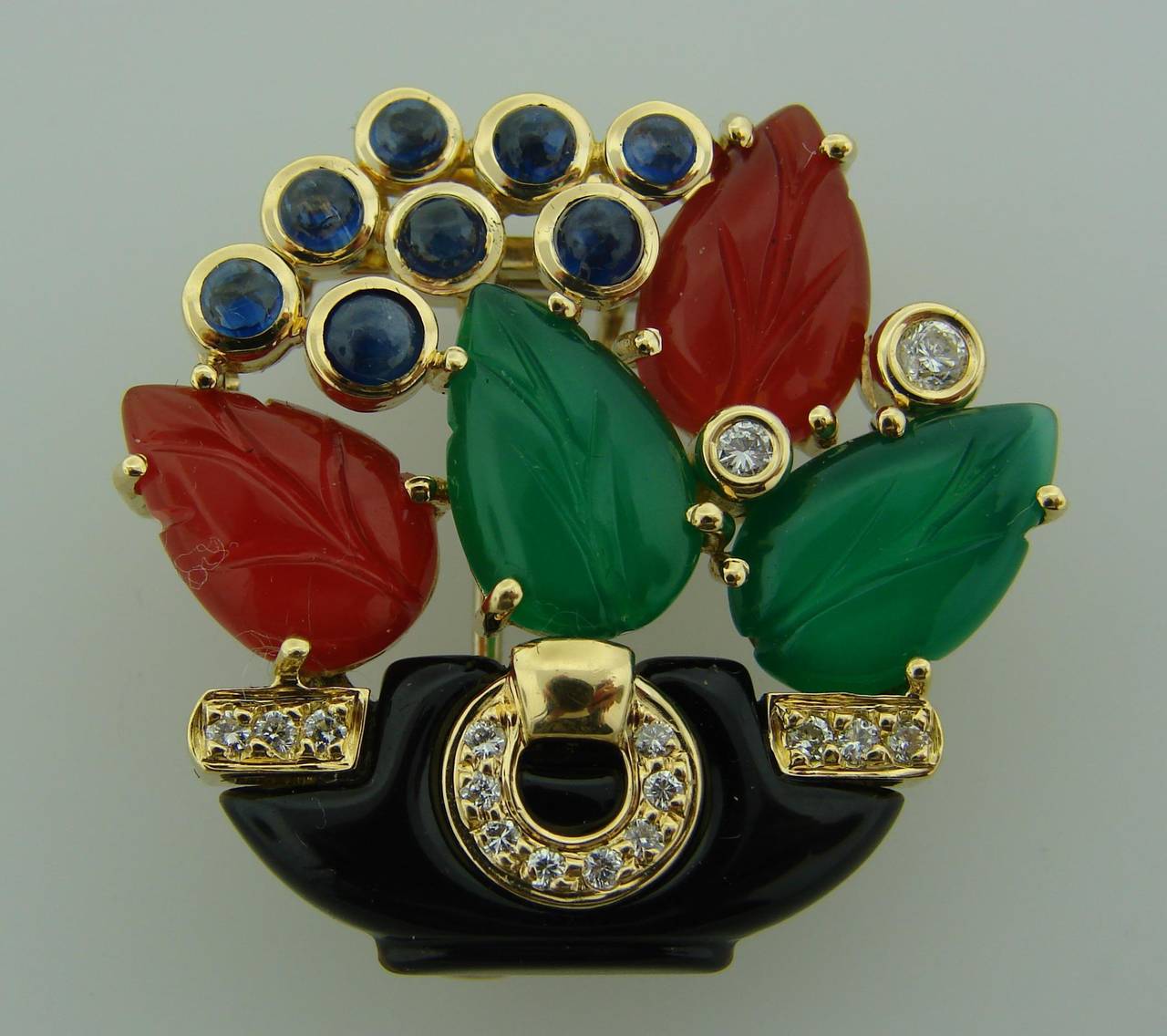 1989 Cartier Gems Diamond Yellow Gold Tutti Frutti Motif Pin Brooch
