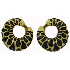 Marina B Vintage Earrings 18k Gold Giraffe Motif Hoop Estate Jewelry