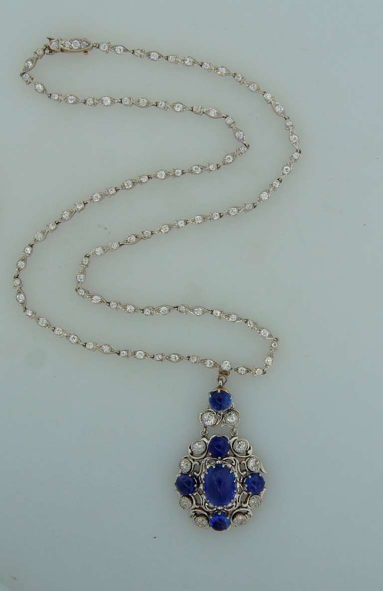 Tiffany & Co. Sapphire Diamond Gold Pendant Necklace In Excellent Condition In Beverly Hills, CA