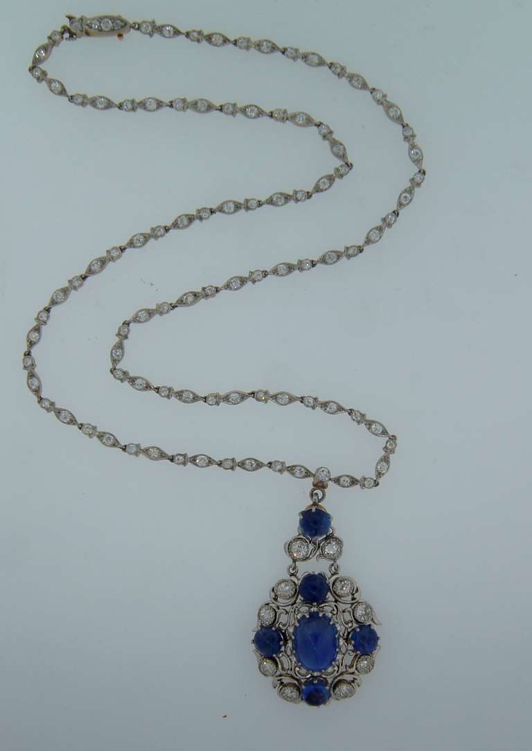 Art Nouveau Tiffany & Co. Sapphire Diamond Gold Pendant Necklace