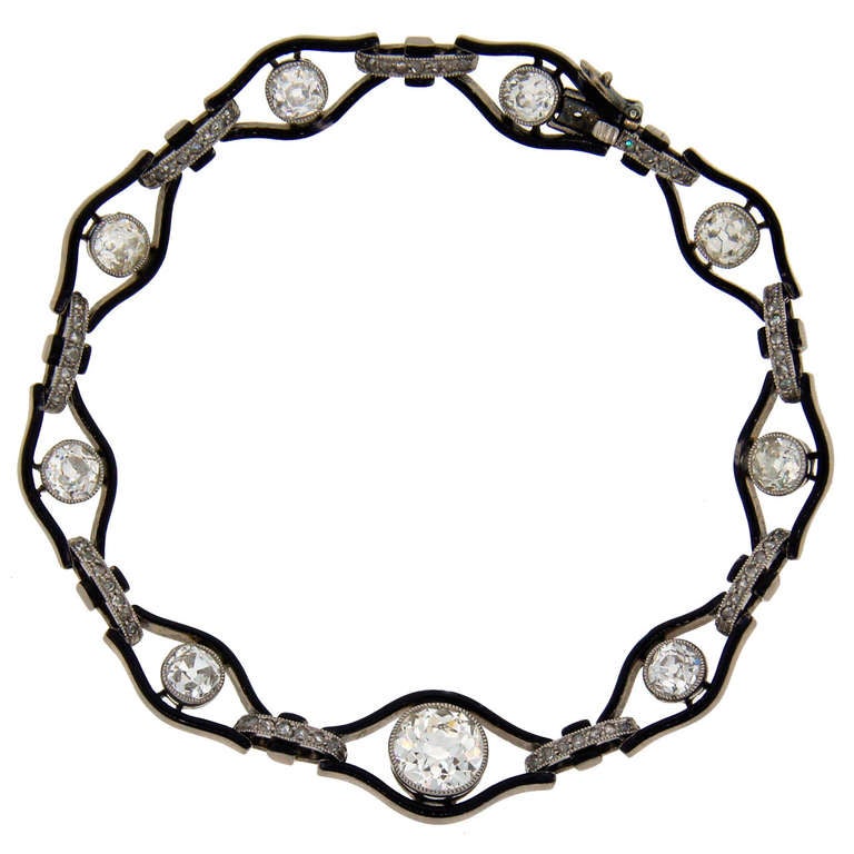 Ochtend Rally Raak verstrikt Art Deco Enamel Diamond Palladium Bracelet For Sale at 1stDibs