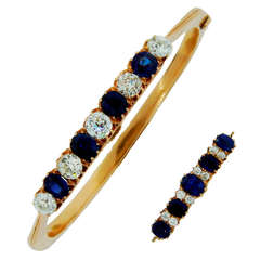 Imperial Russia Sapphire Diamond Yellow Gold Bangle Bracelet and Pin / Brooch 10