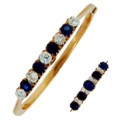 Antique Imperial Russia Sapphire Diamond Yellow Gold Bangle Bracelet and Pin / Brooch