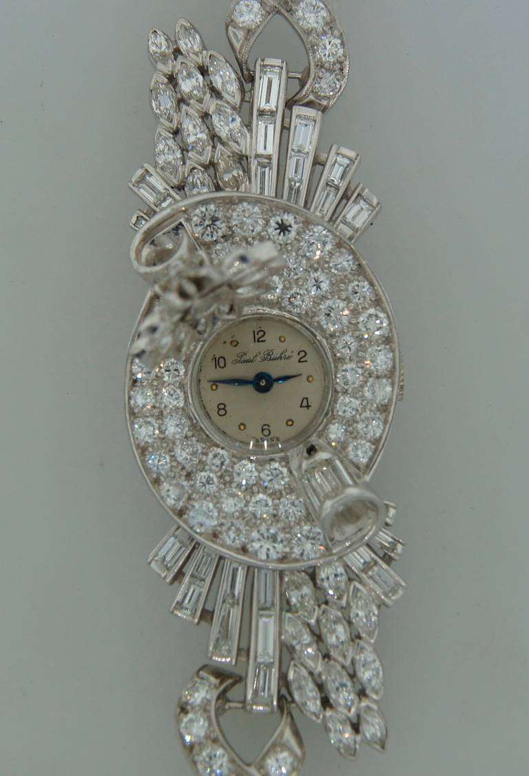 Women's Paul Buhre Lady's Platinum and Diamond Concealed-Dial Bracelet Watch circa 1930s