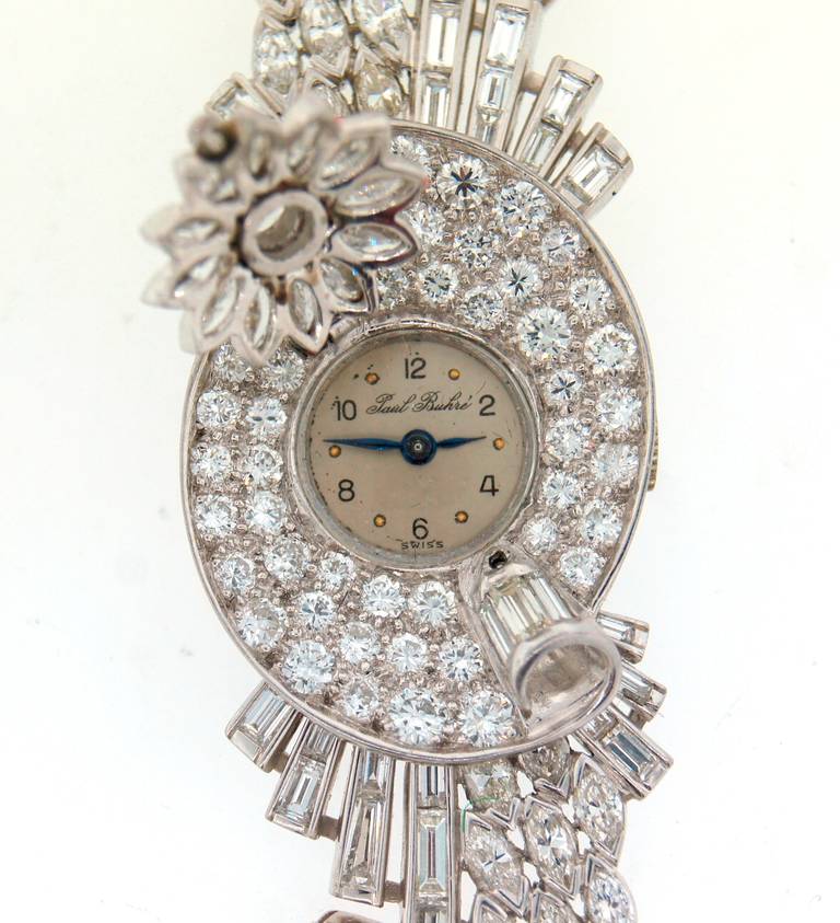 Paul Buhre Lady's Platinum and Diamond Concealed-Dial Bracelet Watch circa 1930s 1