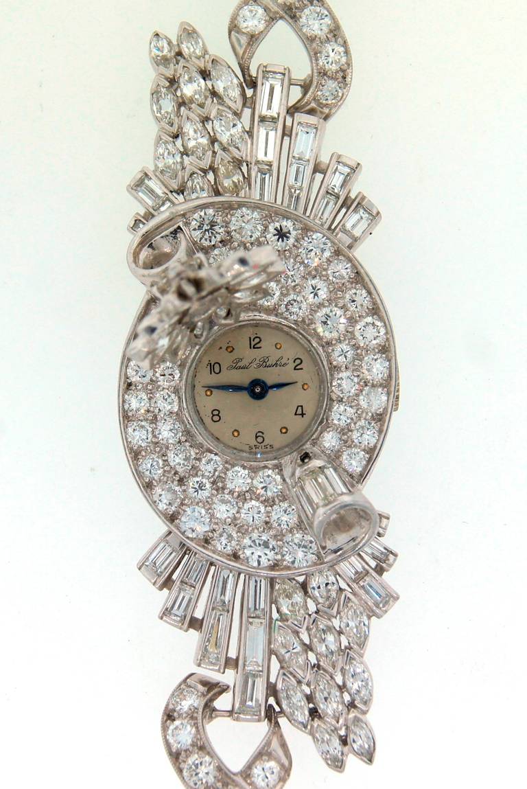 Paul Buhre Lady's Platinum and Diamond Concealed-Dial Bracelet Watch circa 1930s 2