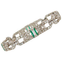 Art Deco Diamond Emerald Platinum Bracelet