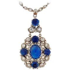 Antique Tiffany & Co. Sapphire Diamond Gold Pendant Necklace
