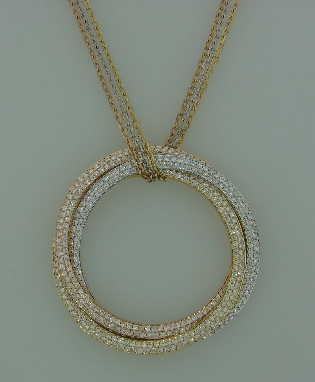 Modern Cartier Trinity Diamond Three Color Gold Necklace Pendant