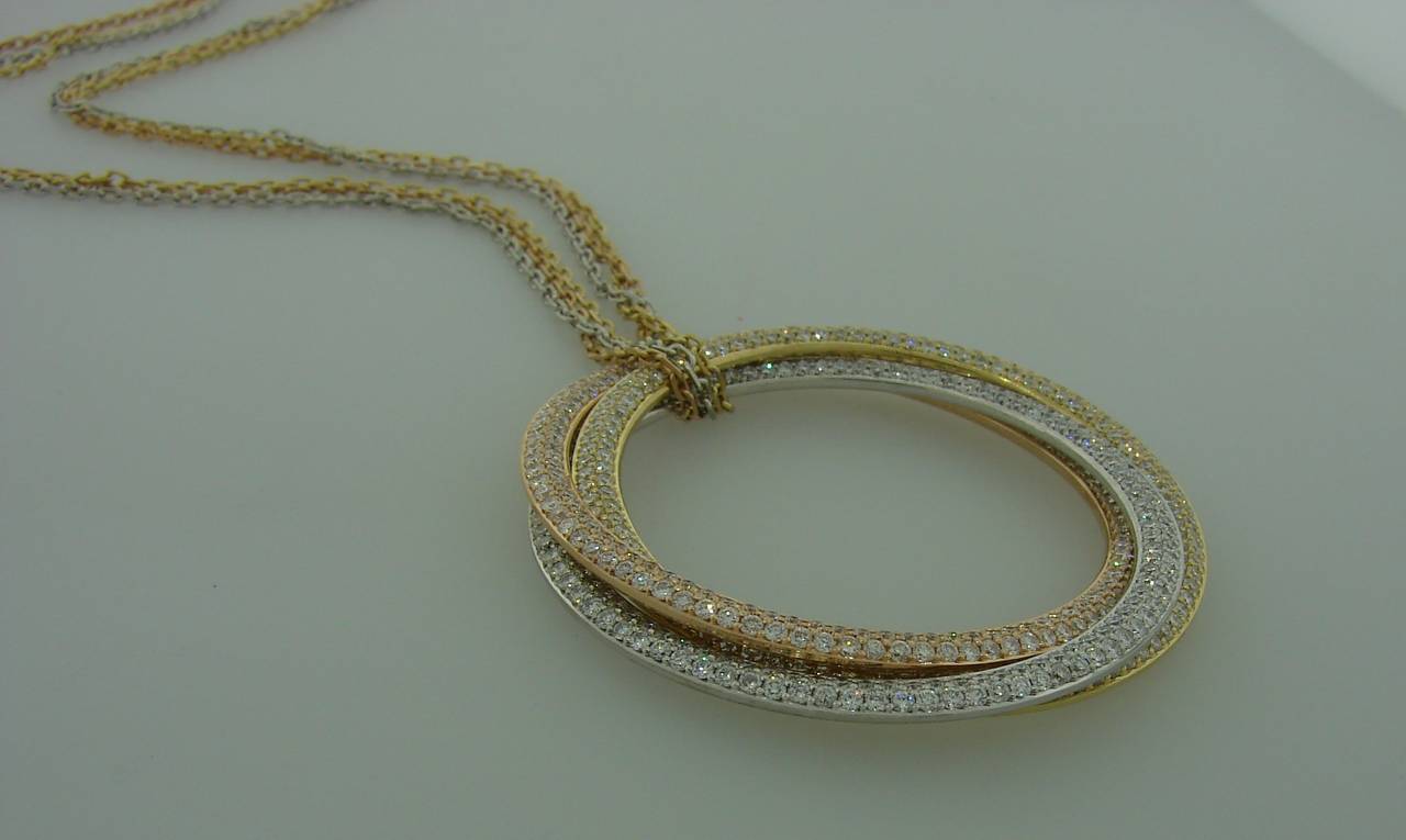 Women's Cartier Trinity Diamond Three Color Gold Necklace Pendant