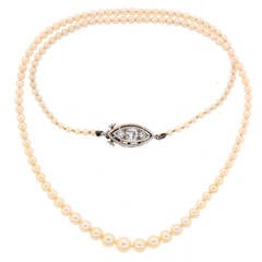 Tiffany & Co. Natural Pearl Necklace with Diamond and Platinum Clasp