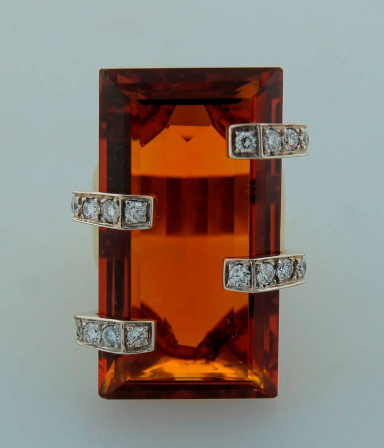 1970s Citrine Diamond Yellow Gold Ring In Excellent Condition In Beverly Hills, CA