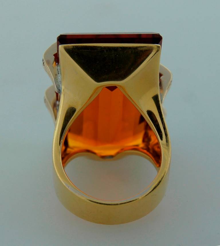 1970s Citrine Diamond Yellow Gold Ring 3