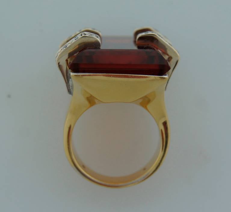 1970s Citrine Diamond Yellow Gold Ring 4