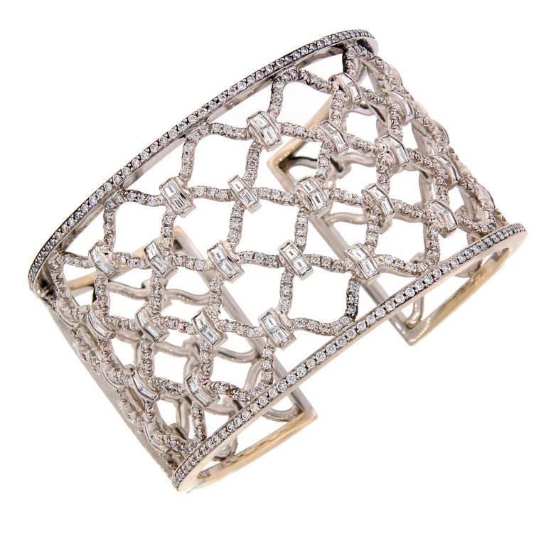 Verdura Diamond White Gold Kensington Cuff Bracelet