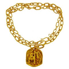 Jean Mahie 1980s Yellow Gold Pendant on Chain Necklace